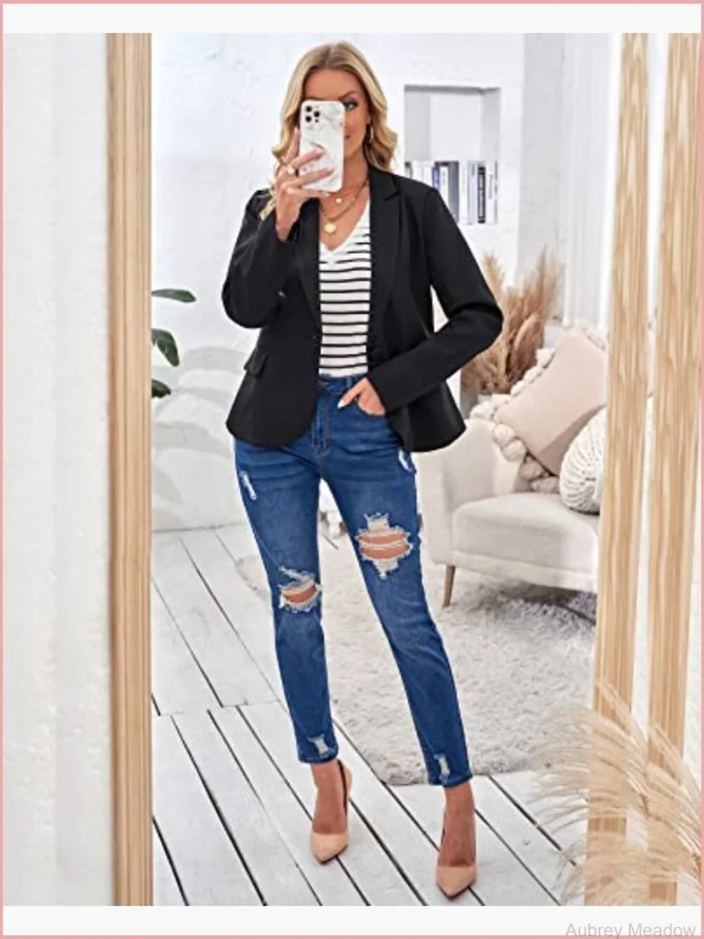 Notched Lapel Blazer Jacket for Work Office Suit